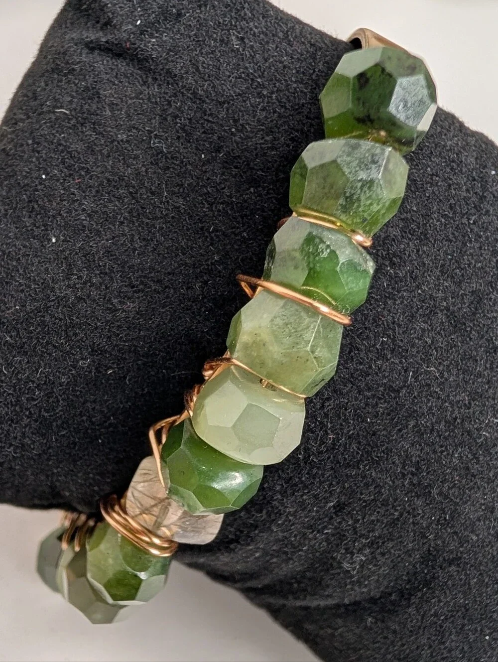 Faceted Nephrite Jade Wire-Wrapped Cuff Bracelet